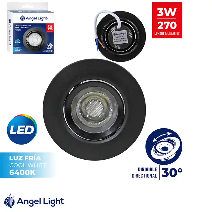Lámpara LED ojo de buey 3 W redonda negro