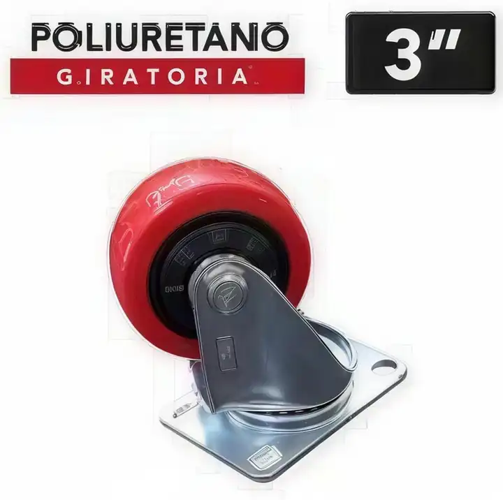 Rueda plana roja giratoria 3"