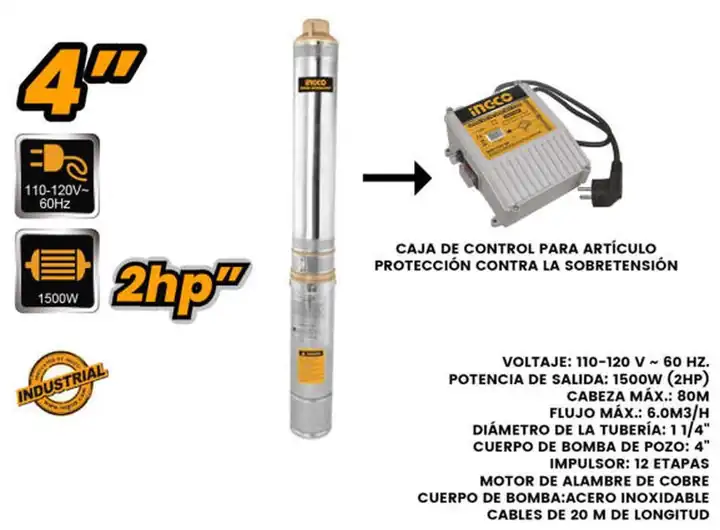 Bomba de agua sumergible + control 2 HP