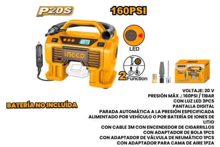 Inflador industrial inalámbrico 20 V