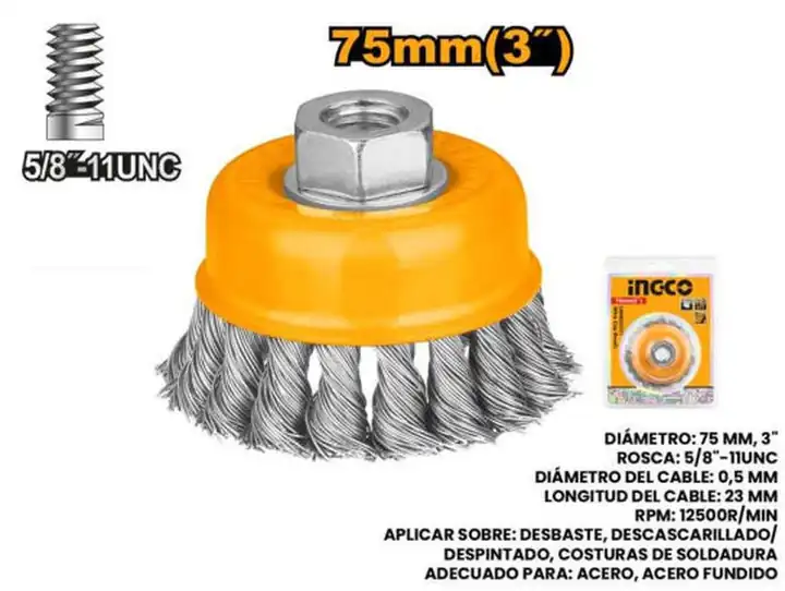 Cepillo de alambre copa trenz. 3 x 5/8"
