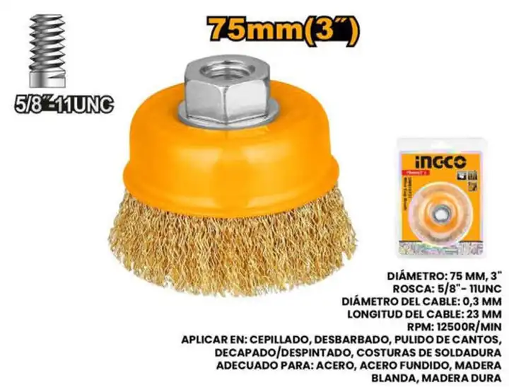 Cepillo de alambre copa 3 x 5/8"