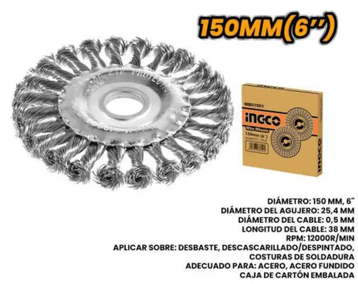 Cepillo 6" alambre trenzado tipo disco