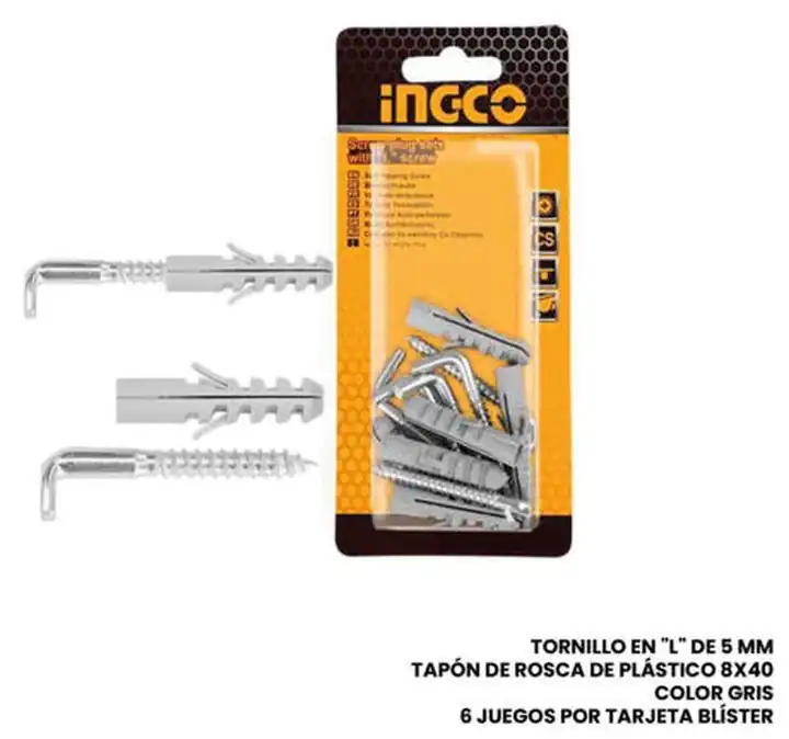 Juego tornillo l con ramplug 6 pzas