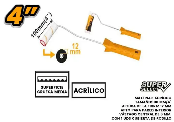 Mini rodillo para pintar acrílico 4"