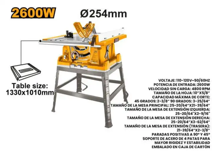Sierra de mesa 10" 2600 W 4800 rpm