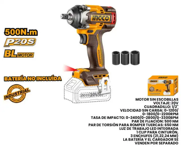 Llave de impacto inalámbrico 1/2" 20 V