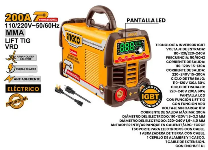 Máquina de soldar inverter 200amp