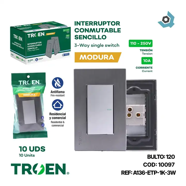 Apagador individual 3 way plateado