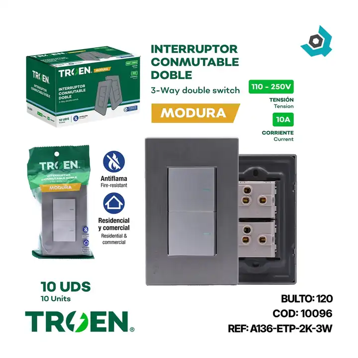 Apagador doble 3 way plateado