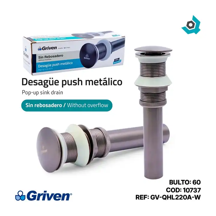 Desagüe push metálico sin rebosadero gris metálico gun metal