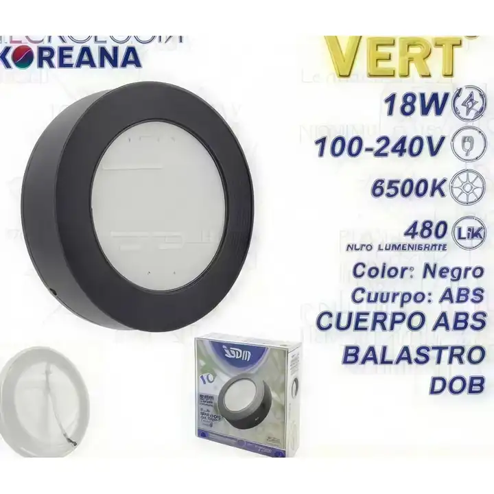 Panel LED redondo para sobreponer 18 W negro 6500 K