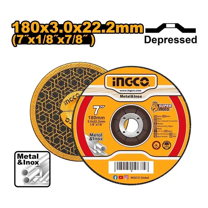Disco de corte para metal 7" (180 x 3,0 x 22,2 mm) centro hundido